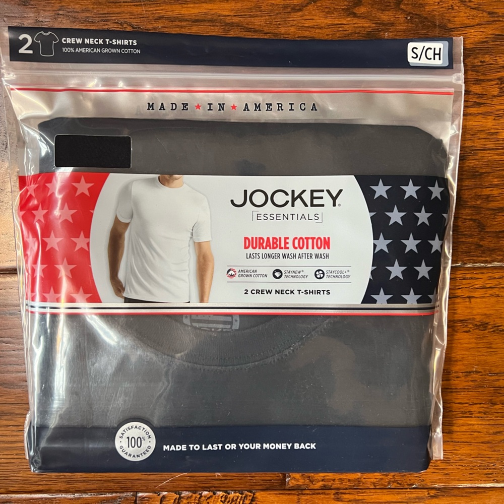 Jockey Essentials Small Black 2 pack Crew Neck T-shirts Durable Cotton